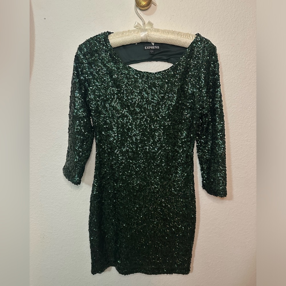 Express Green Sequin Party Mini Dress